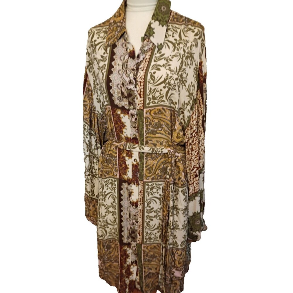 Talisman The Label Castella Patchwork Print Long Sleeve Cotton Shirtdress SizeXL